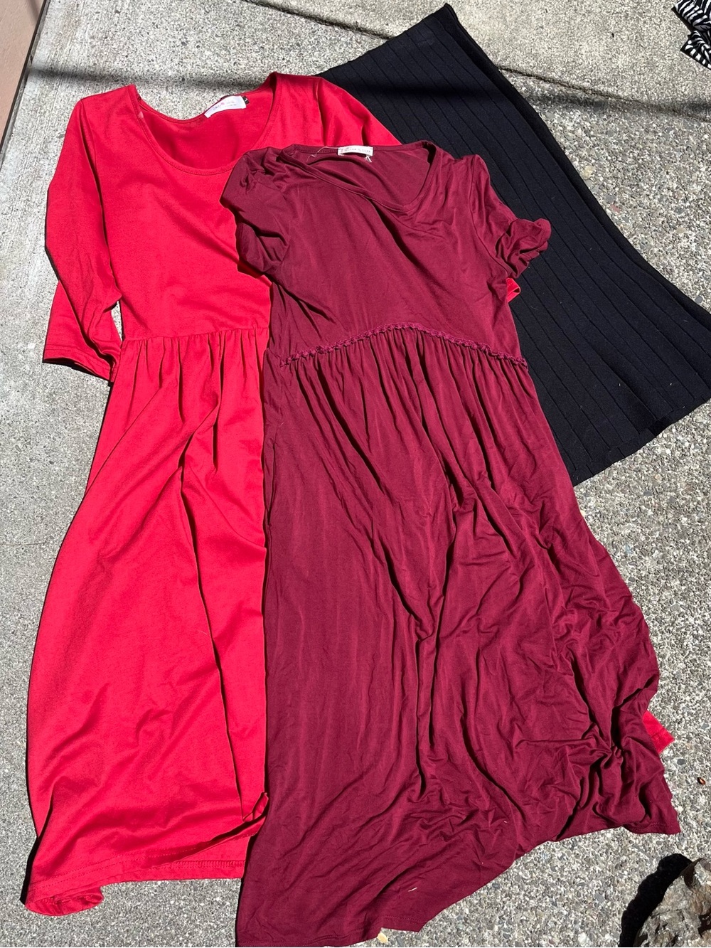 Two Casual Knit Dresses in Red and Burgundy